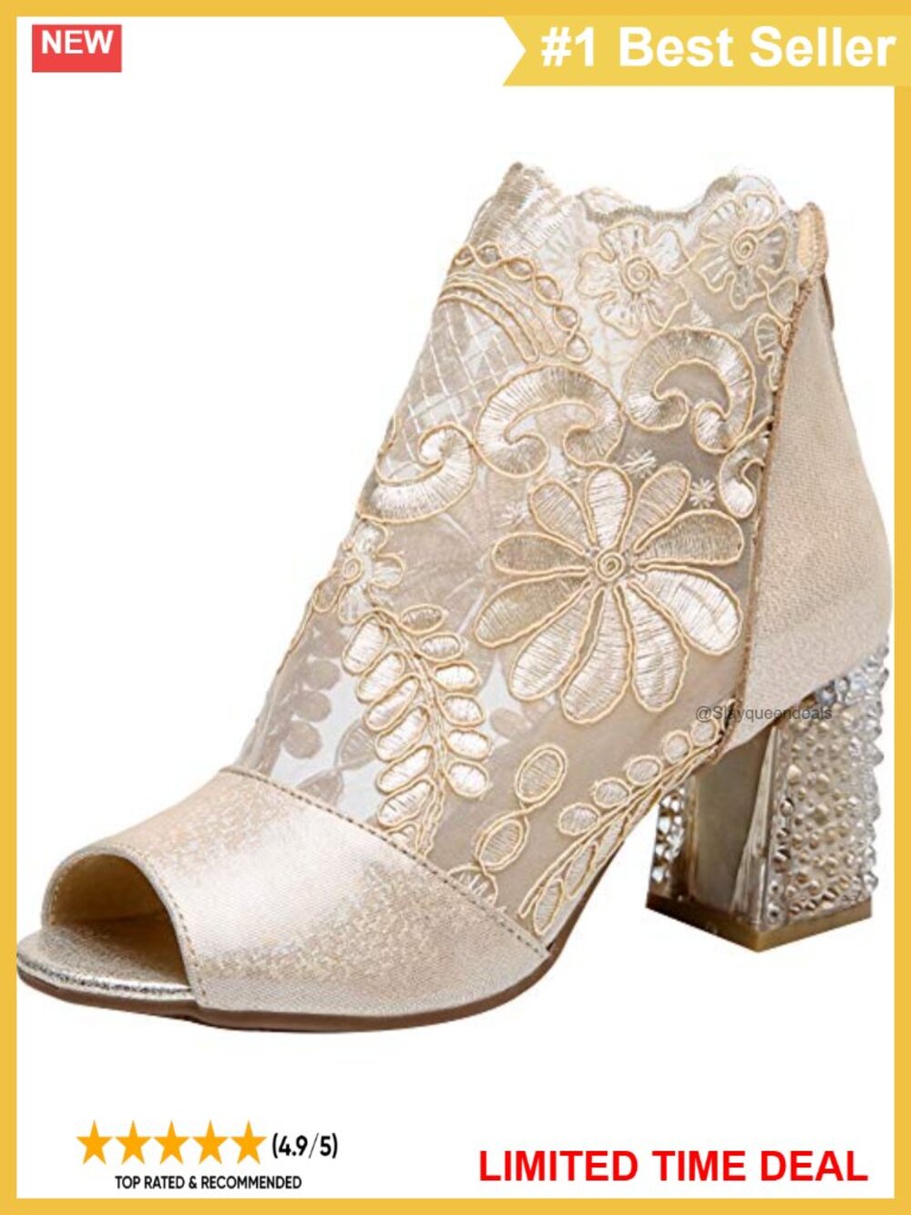 Lace Peep Toe Block Kitten Heel Sandal Booties Dress Pumps